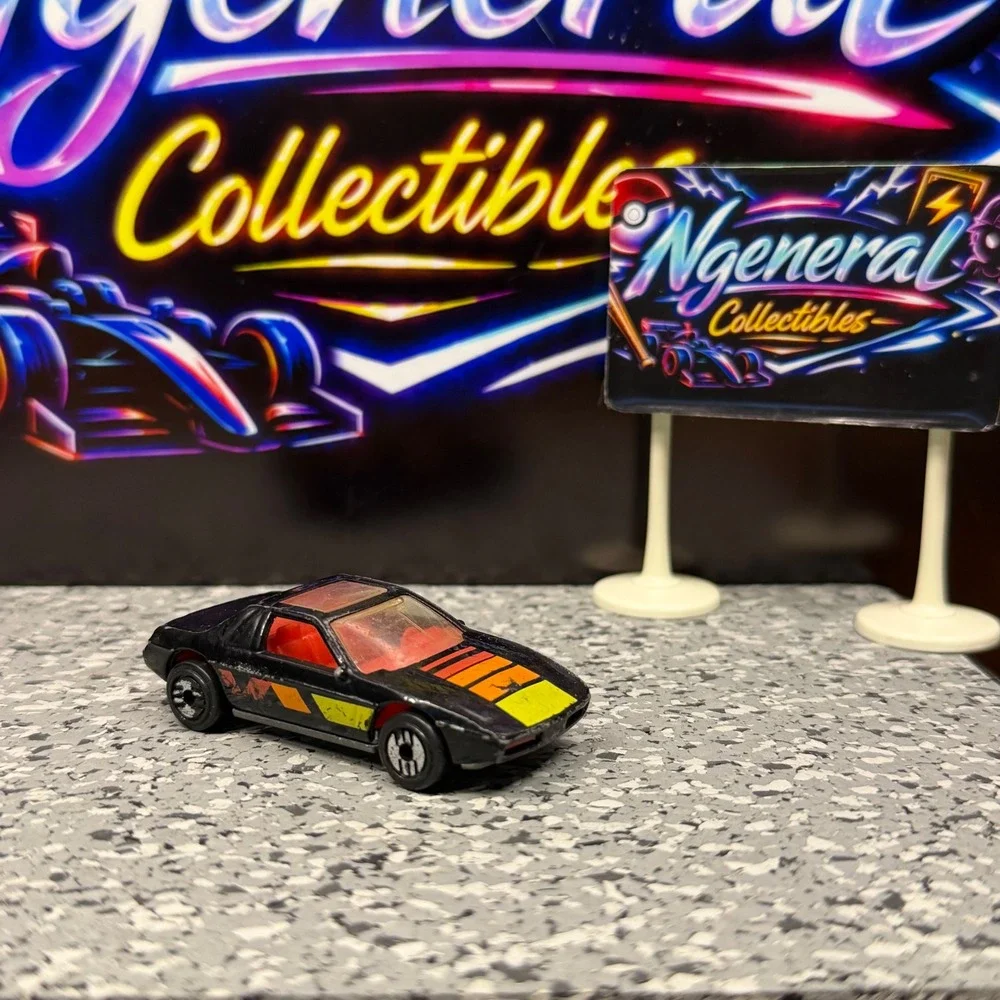 Hot Wheels Fiero 2M4 Black with Orange Yellow Stripes 1984 Mattel Malaysia